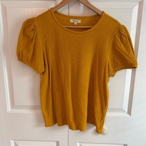 Madewell Texture & Thread Golden Short Sleeve Puff Sleeve Top, Size M